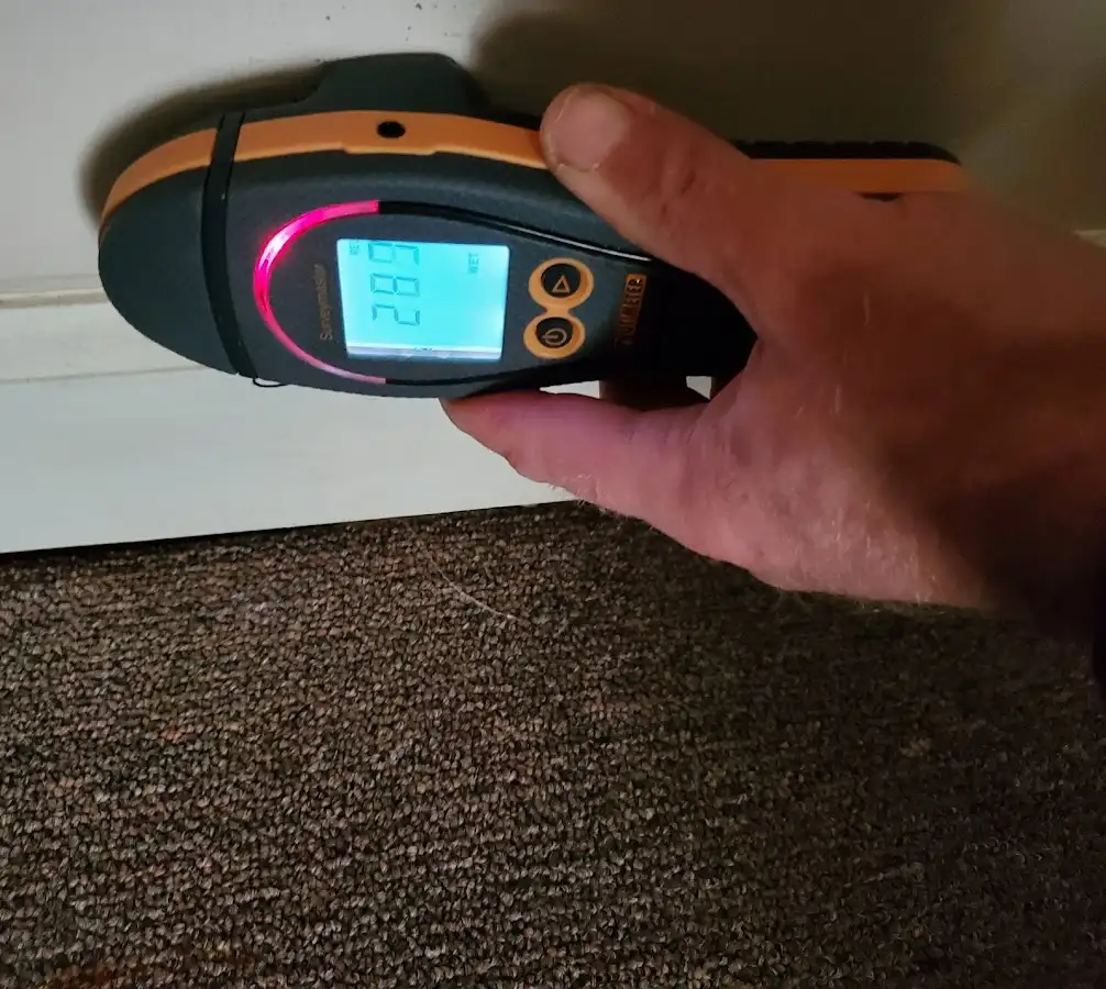 Moisture detection at baseboard during Storm Damage Restoration in Allendale